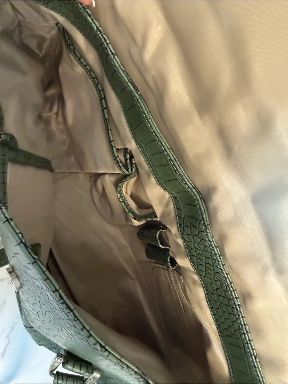Diane Von Furstenberg Olive Green Croc-Embossed Shoulder Bag